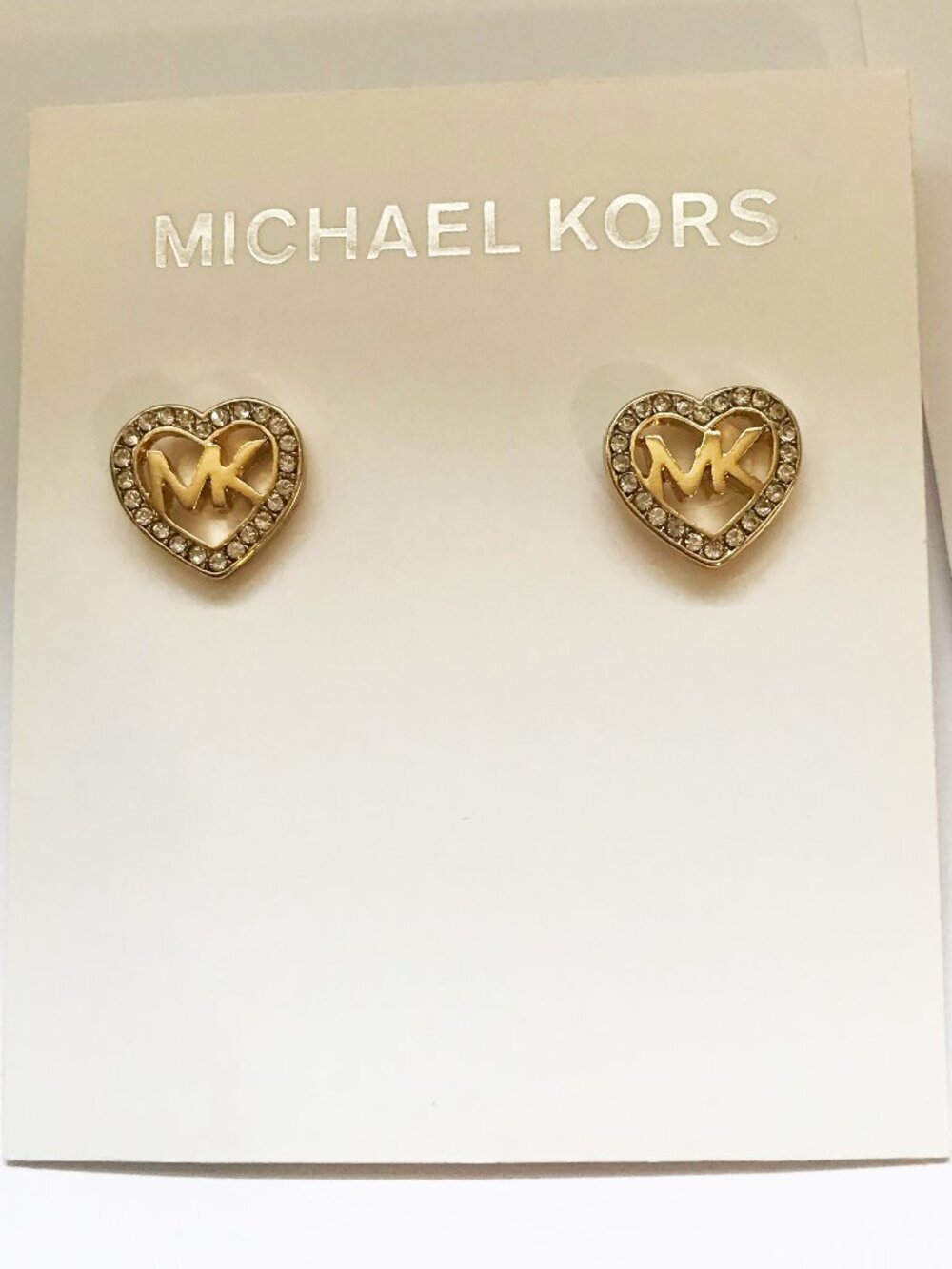 Michael Kors Gold Heart Logo Rhinestone Fashion Stud Earrings